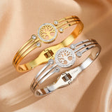 Stainless Steel Tree Of Life Bangle with Crystal