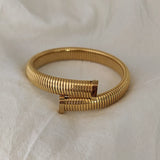 Wide Elastic Open Bangle Stainless Steel CZ Stone Pave Chunky Bracelet