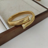 Wide Elastic Open Bangle Stainless Steel CZ Stone Pave Chunky Bracelet