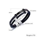 GorGor Wrench Pattern Stainless Steel Bangles Men PU Leather Double Braid