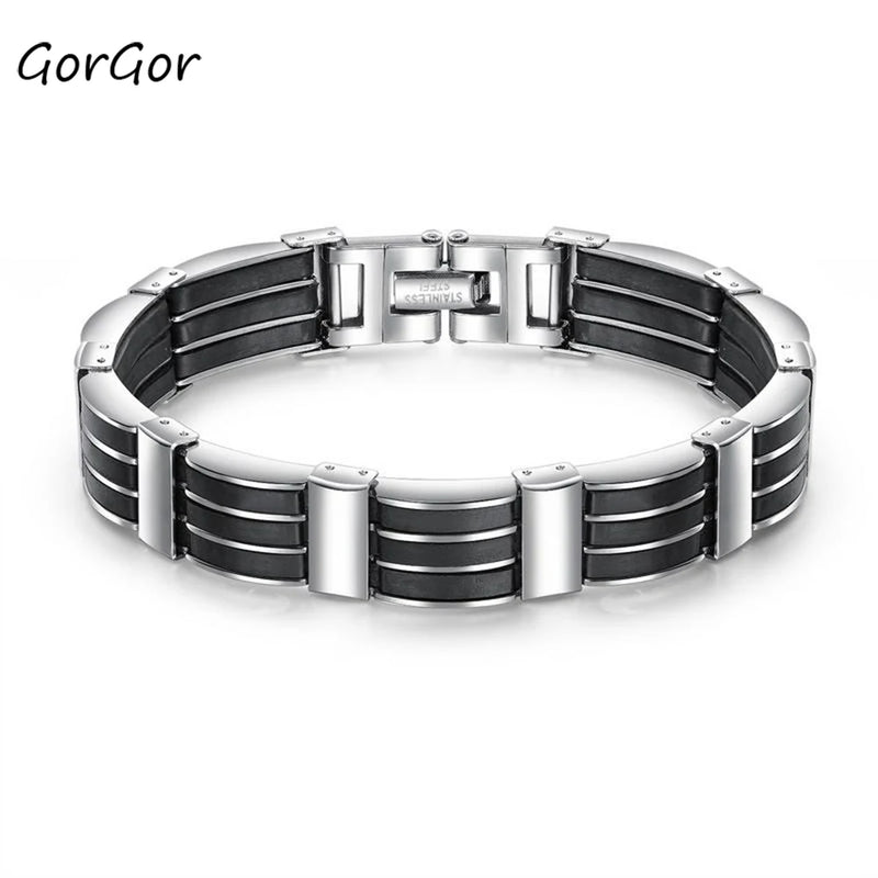 GorGor Bangles Men Stainless Steel Silica Gel Pattern Link TS-959