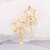 925 Sterling Silver Star Tassel Earrings with Zircon, Plated Jewelry