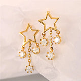 925 Sterling Silver Star Tassel Earrings with Zircon, Plated Jewelry