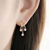 925 Sterling Silver Star Tassel Earrings with Zircon, Plated Jewelry