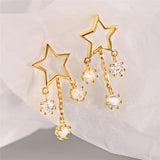 925 Sterling Silver Star Tassel Earrings with Zircon, Plated Jewelry