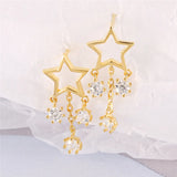 925 Sterling Silver Star Tassel Earrings with Zircon, Plated Jewelry