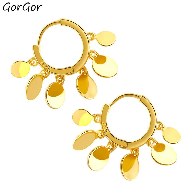 925 Silver Sequin Tassel Earrings Round Style Sweet Jewelry