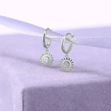 Sunflower Pattern Zircon Drop Earrings 925 Sterling Silver Plated Jewelry