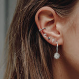 Sunflower Pattern Zircon Drop Earrings 925 Sterling Silver Plated Jewelry
