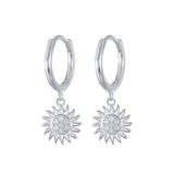 Sunflower Pattern Zircon Drop Earrings 925 Sterling Silver Plated Jewelry