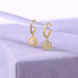 Sunflower Pattern Zircon Drop Earrings 925 Sterling Silver Plated Jewelry