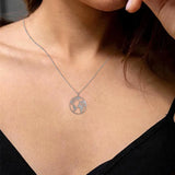 925 Sterling Earth Map Pendant Platinum Plated Necklace