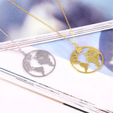 925 Sterling Earth Map Pendant Platinum Plated Necklace