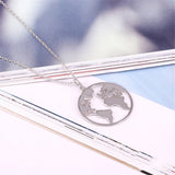 925 Sterling Earth Map Pendant Platinum Plated Necklace