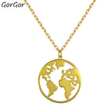 925 Sterling Earth Map Pendant Platinum Plated Necklace