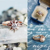 Rose Gold Eight-pointed Star Ring with Cubic Zirconia