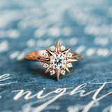 Rose Gold Eight-pointed Star Ring with Cubic Zirconia