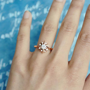 Rose Gold Eight-pointed Star Ring with Cubic Zirconia