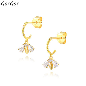 Bee Stud Earrings 925 Sterling Zircon Anniversary Jewelry