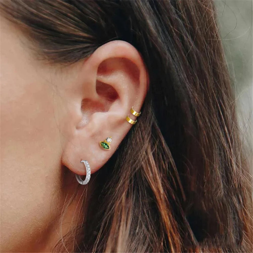 925 Sterling Horse Eye Green Zircon Stud Earrings Vintage Style