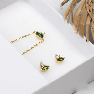 925 Sterling Horse Eye Green Zircon Stud Earrings Vintage Style