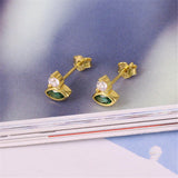 925 Sterling Horse Eye Green Zircon Stud Earrings Vintage Style