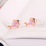 925 Sterling Pink Zircon Fish Stud Earrings for Women