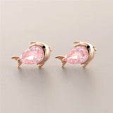 925 Sterling Pink Zircon Fish Stud Earrings for Women