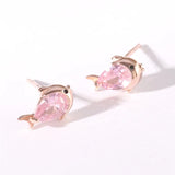 925 Sterling Pink Zircon Fish Stud Earrings for Women