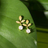 GorGor 925 Sterling Tree Leaf Stud Earrings Zircon Party Jewelry