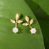 GorGor 925 Sterling Tree Leaf Stud Earrings Zircon Party Jewelry