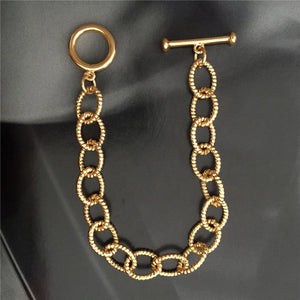 Textured Oval Linked Bracelet T O Bar Copper Material Jewelry