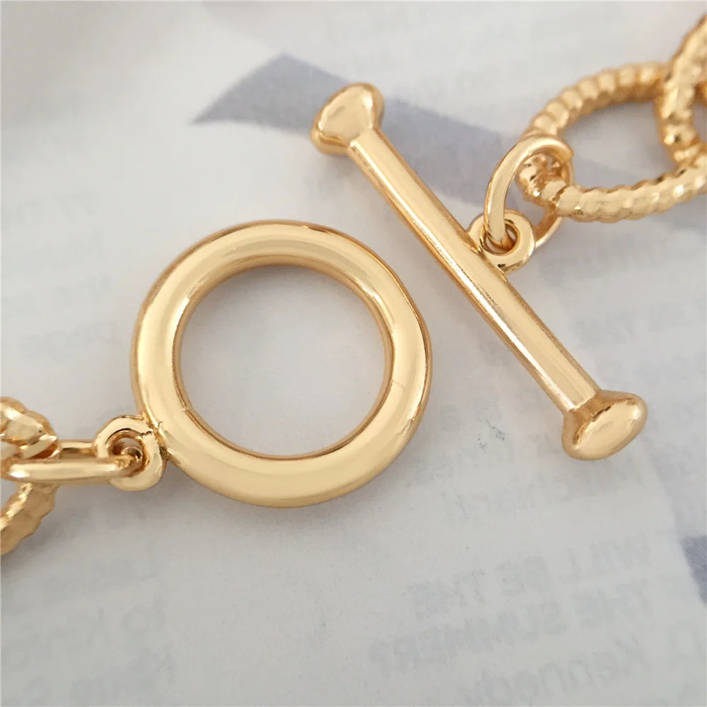 Textured Oval Linked Bracelet T O Bar Copper Material Jewelry