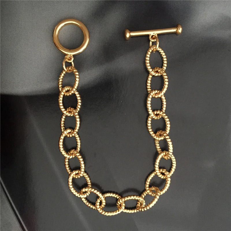 Textured Oval Linked Bracelet T O Bar Copper Material Jewelry