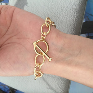 Textured Oval Linked Bracelet T O Bar Copper Material Jewelry