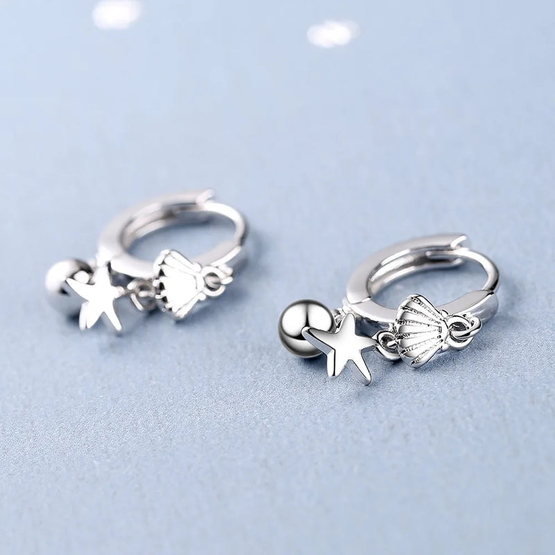 925 Silver Shell Starfish Pendant Earrings Retro Wedding Jewelry