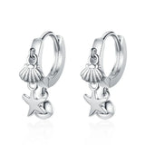 925 Silver Shell Starfish Pendant Earrings Retro Wedding Jewelry