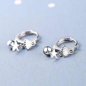 925 Silver Shell Starfish Pendant Earrings Retro Wedding Jewelry