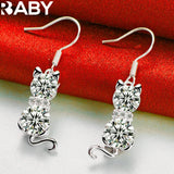 925 Sterling Silver Zircon Cat Drop Earrings for Wedding Party