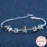 925 Silver Zircon Clover Bracelet Chain for Women Valentines Gift