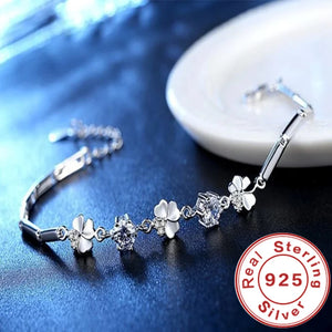 925 Silver Zircon Clover Bracelet Crystal Chain Women Gift Wedding Jewelry