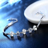 925 Silver Zircon Lucky Clover Bracelet Valentines Wedding Jewelry