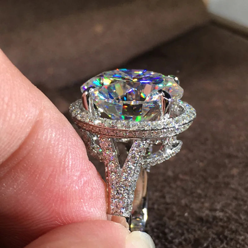 Big Round CZ Engagement Ring Silver Proposal Ring for Women