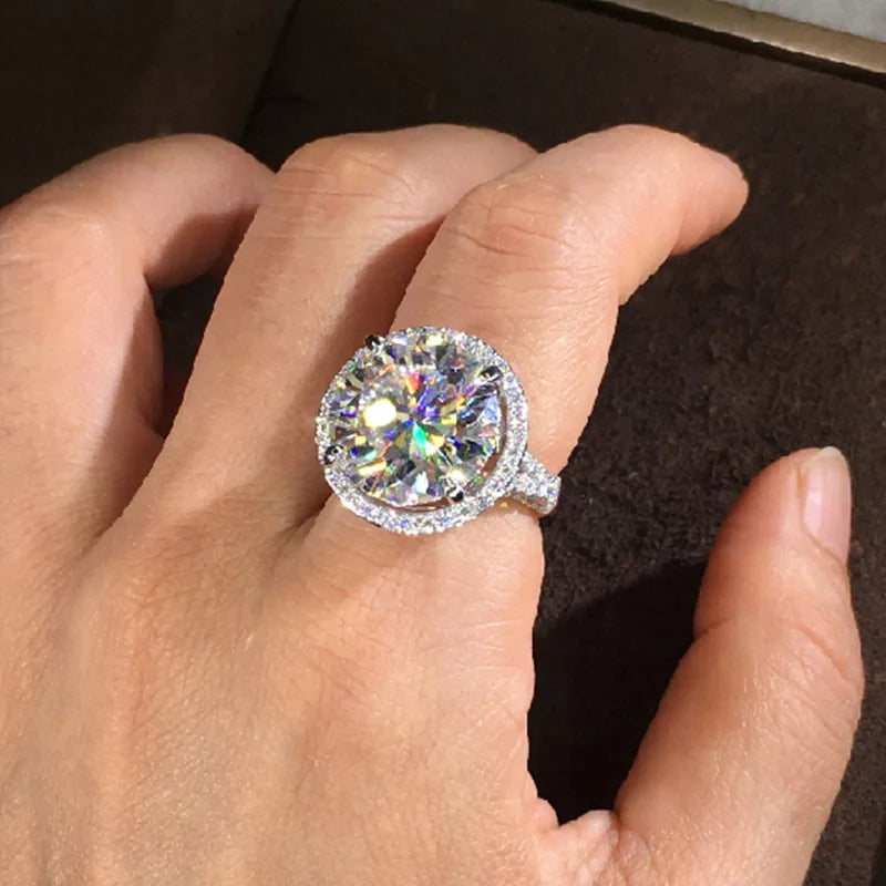Big Round CZ Engagement Ring Silver Proposal Ring for Women