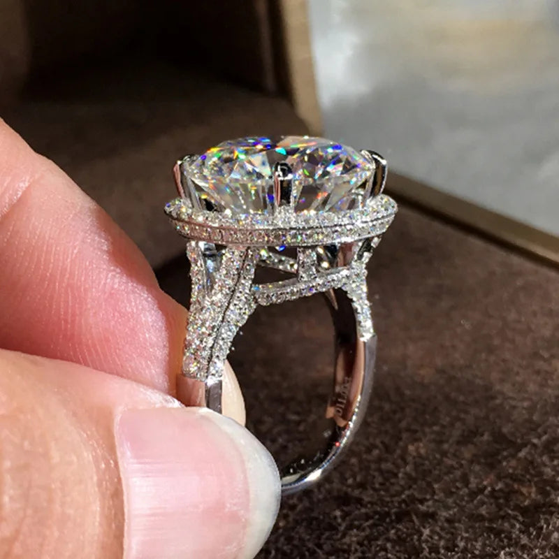 Big Round CZ Engagement Ring Silver Proposal Ring for Women