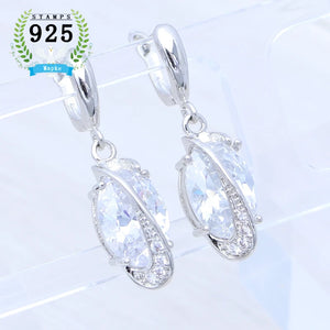 Champagne CZ 925 Silver Drop Earrings Wedding Jewelry