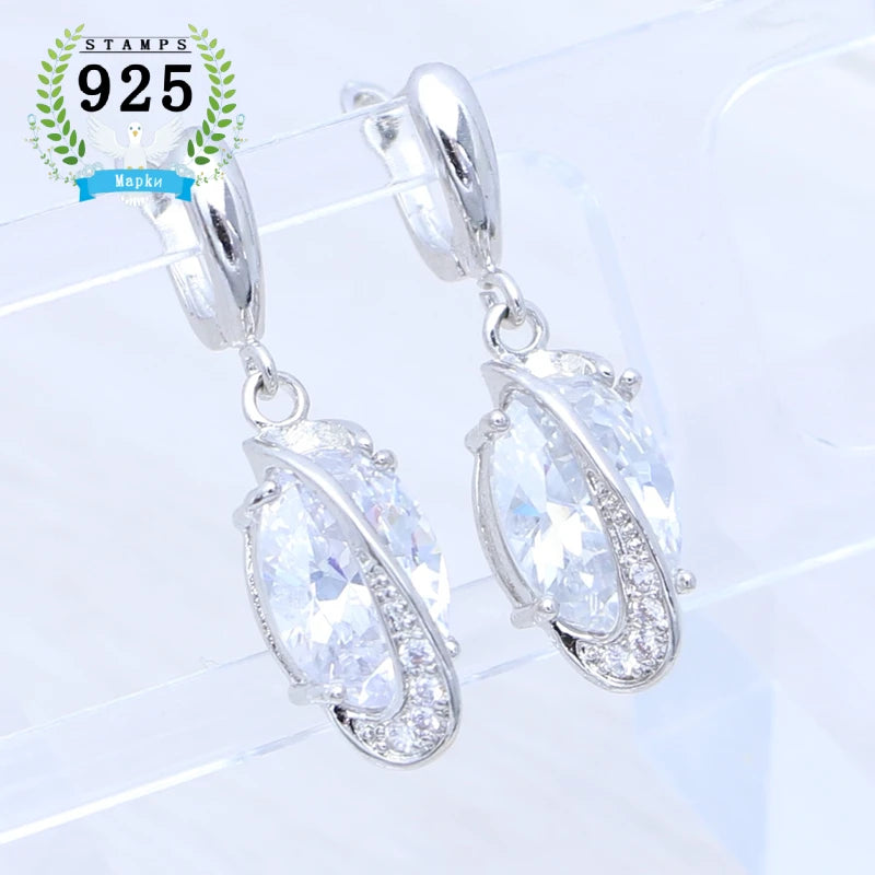 Champagne CZ 925 Silver Drop Earrings Wedding Jewelry