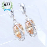 Champagne CZ 925 Silver Drop Earrings Wedding Jewelry