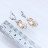 Champagne CZ 925 Silver Drop Earrings Wedding Jewelry
