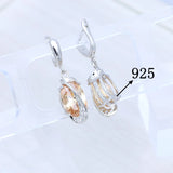 Champagne CZ 925 Silver Drop Earrings Wedding Jewelry